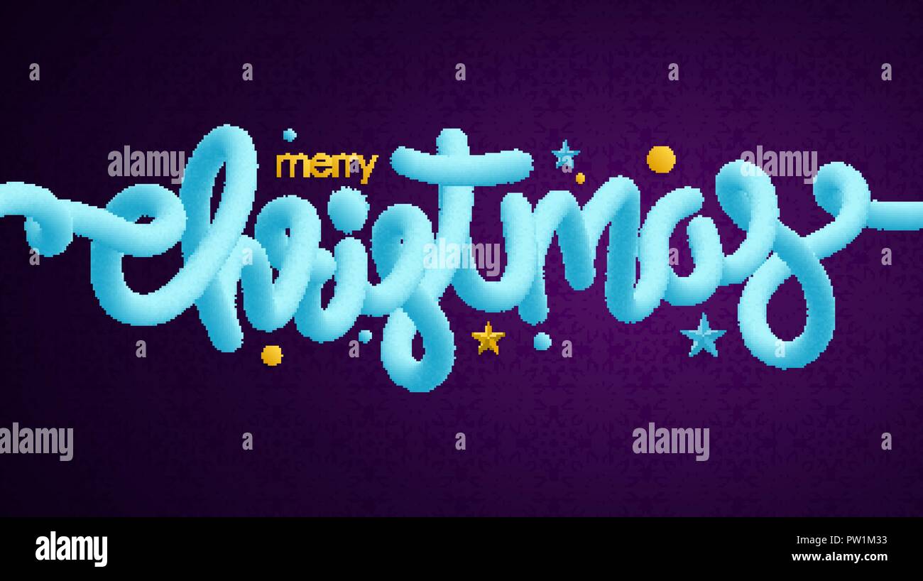 Merry Christmas hellblau Lametta Schriftzug und Urlaub Dekorationen über dunkel violetten Hintergrund mit schneeflockenmuster für Ihr Design Stock Vektor