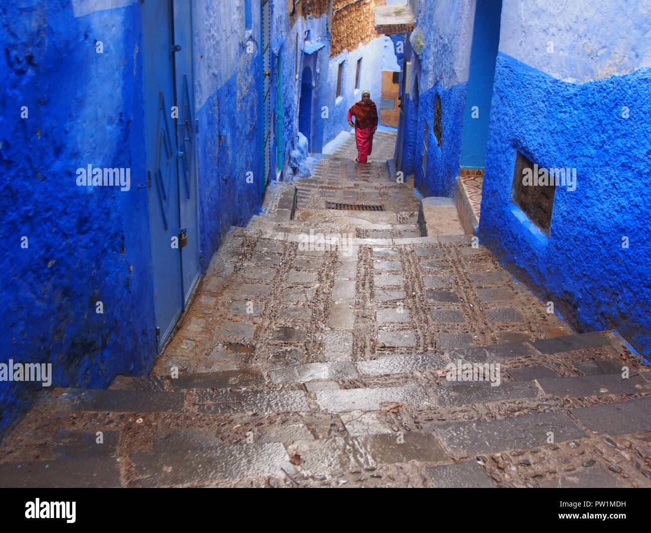 Blau bemalten Häusern in Chefchaouen Marokko Stockfoto