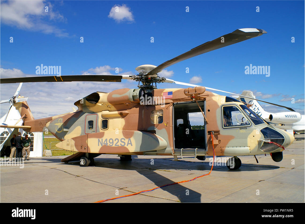 Sikorsky S-92 Hubschrauber Seriennummer 92-0004 Register N 492 SA durch Sikorsky Hubschrauber eingesetzt. Prototyp test Flugzeug in Farnborough International Airshow Stockfoto