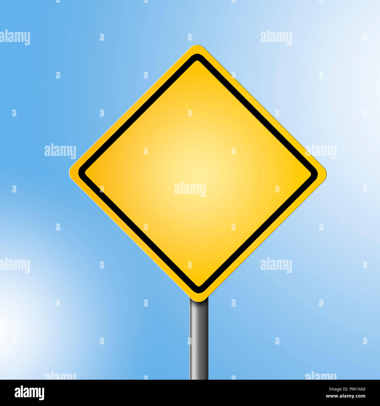 Eine Straße Gelb leer Warnung Singen mit der Pole, keine Warnung Stockfoto
