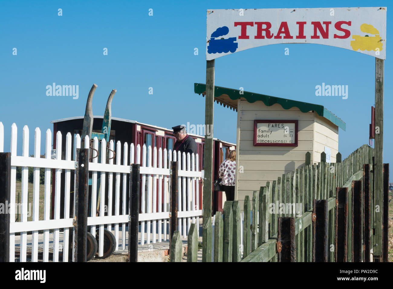 Hayling Island seaside Bahn Schmalspurbahn Fahrt, eine Besucherattraktion in Hampshire, Großbritannien Stockfoto