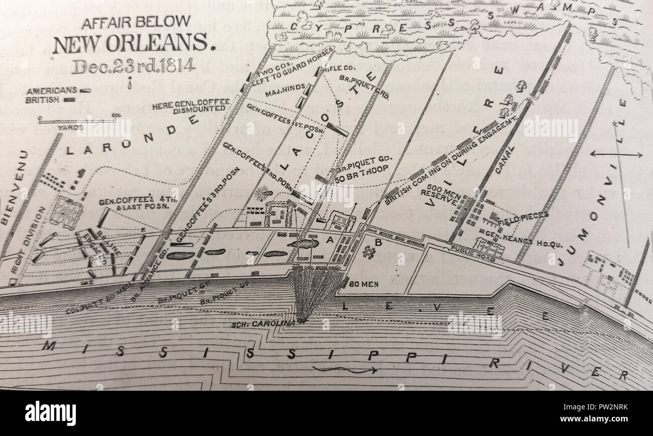 Affäre unter New Orleans Karte, 23. Dezember 1814, Krieg von 1812 Stockfoto