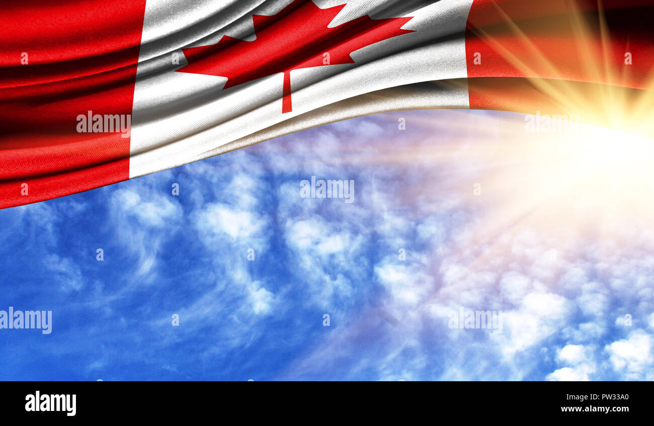 Die Flagge von Kanada in den Strahlen der Sonne, im Himmel, die Fotografie  ist ein guter Platz für Ihren Text Stockfotografie - Alamy