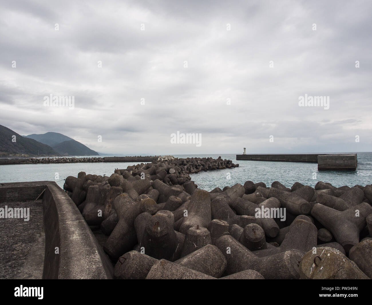 Tetrapod reef Küstenschutz, Landstraße 55, von kannoura zu Muroto, Kochi, Shikoku, Japan Stockfoto