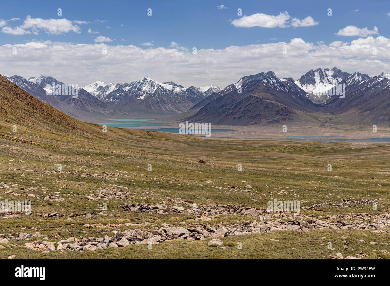 Concord Mountain und die Afghanische große Pamir aus dem südlichen Alichur, Pamir, Gorno-Badakhshan, Tadschikistan gesehen. Stockfoto