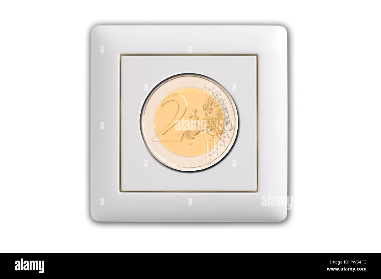Weiß Steckdose mit zwei Euro Stockfoto