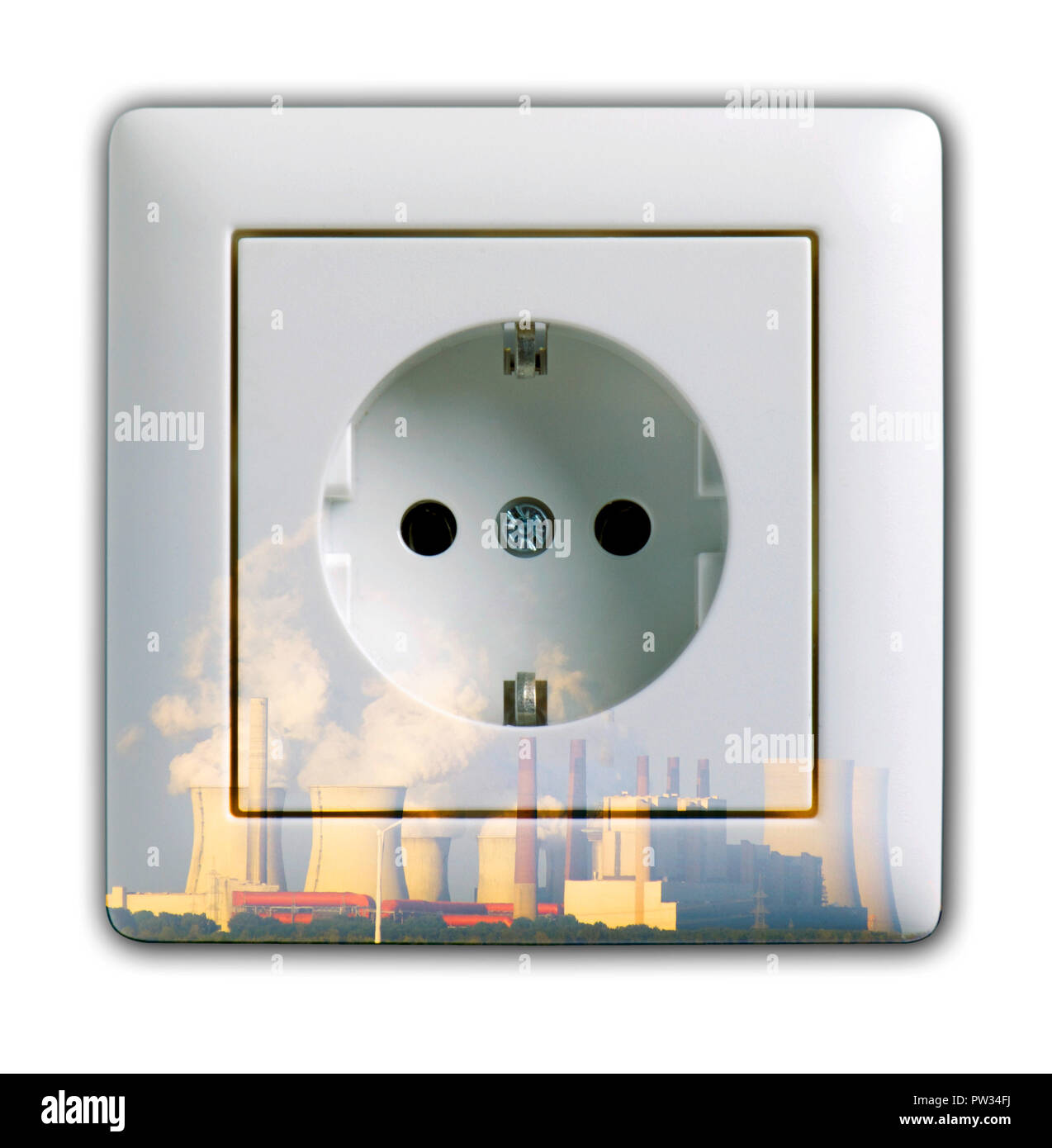 Weiß Steckdose mit Kohlekraftwerk Stockfoto