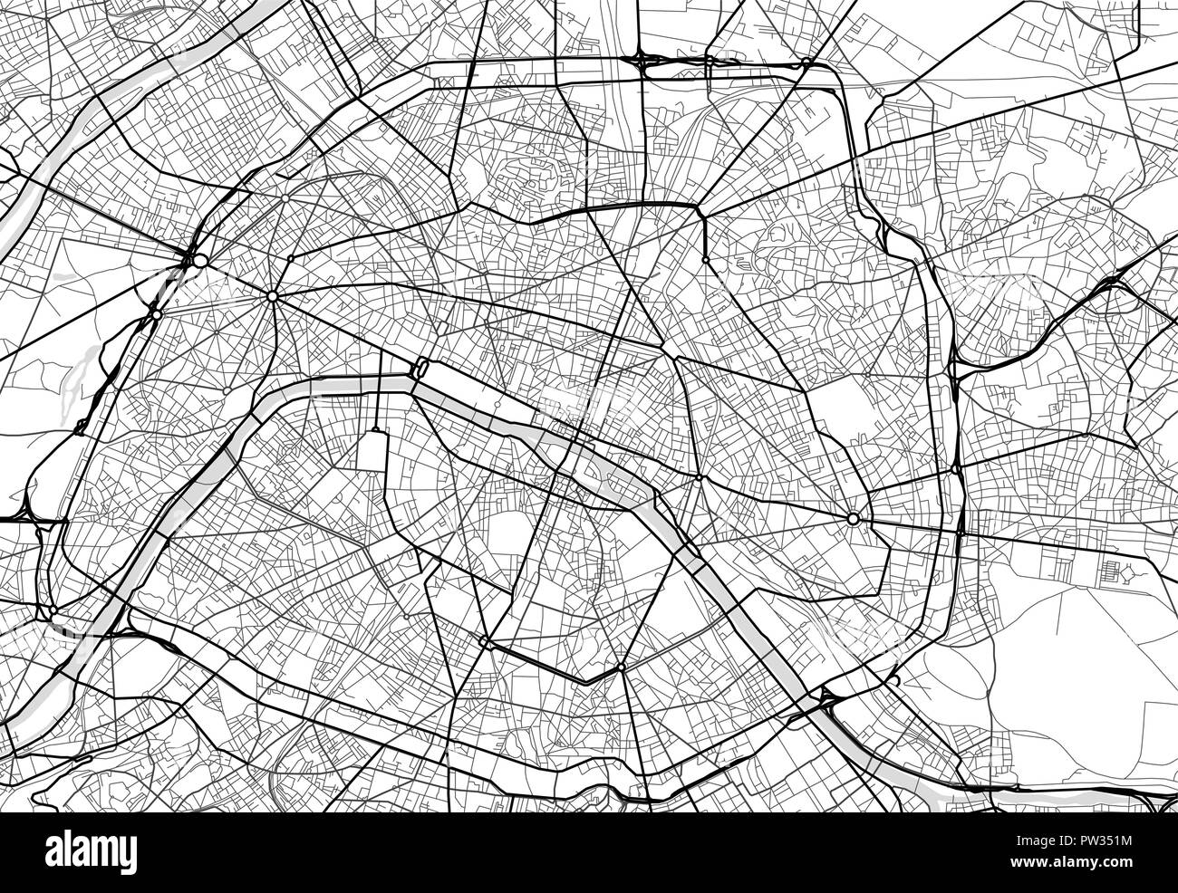 Vektor Stadtplan von Paris in Schwarz und Weiß Stock Vektor