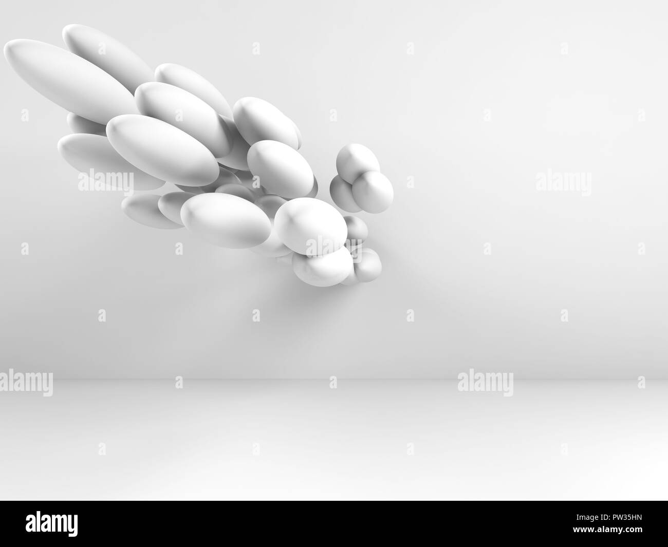 Geometrische installation Kunst Abstrakte innen weiß Hintergrund, 3D-Rendering illustration Stockfoto