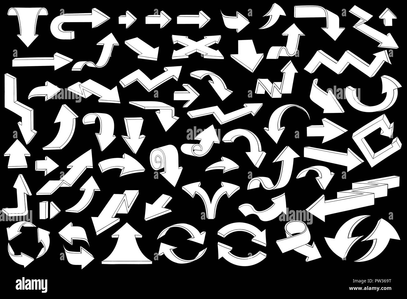 Pfeile. Große Sammlung von weißer Umriss Symbole Stock Vektor