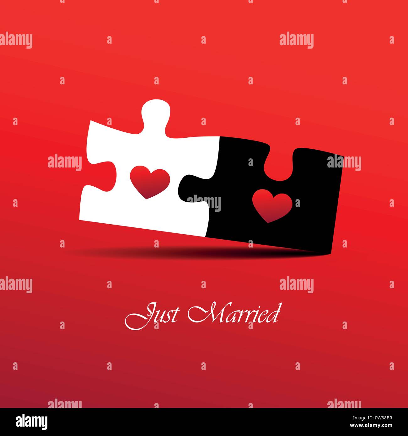 Just Married rot Einladung Karte für Hochzeit mit puzzle Vektor-illustration EPS 10. Stock Vektor