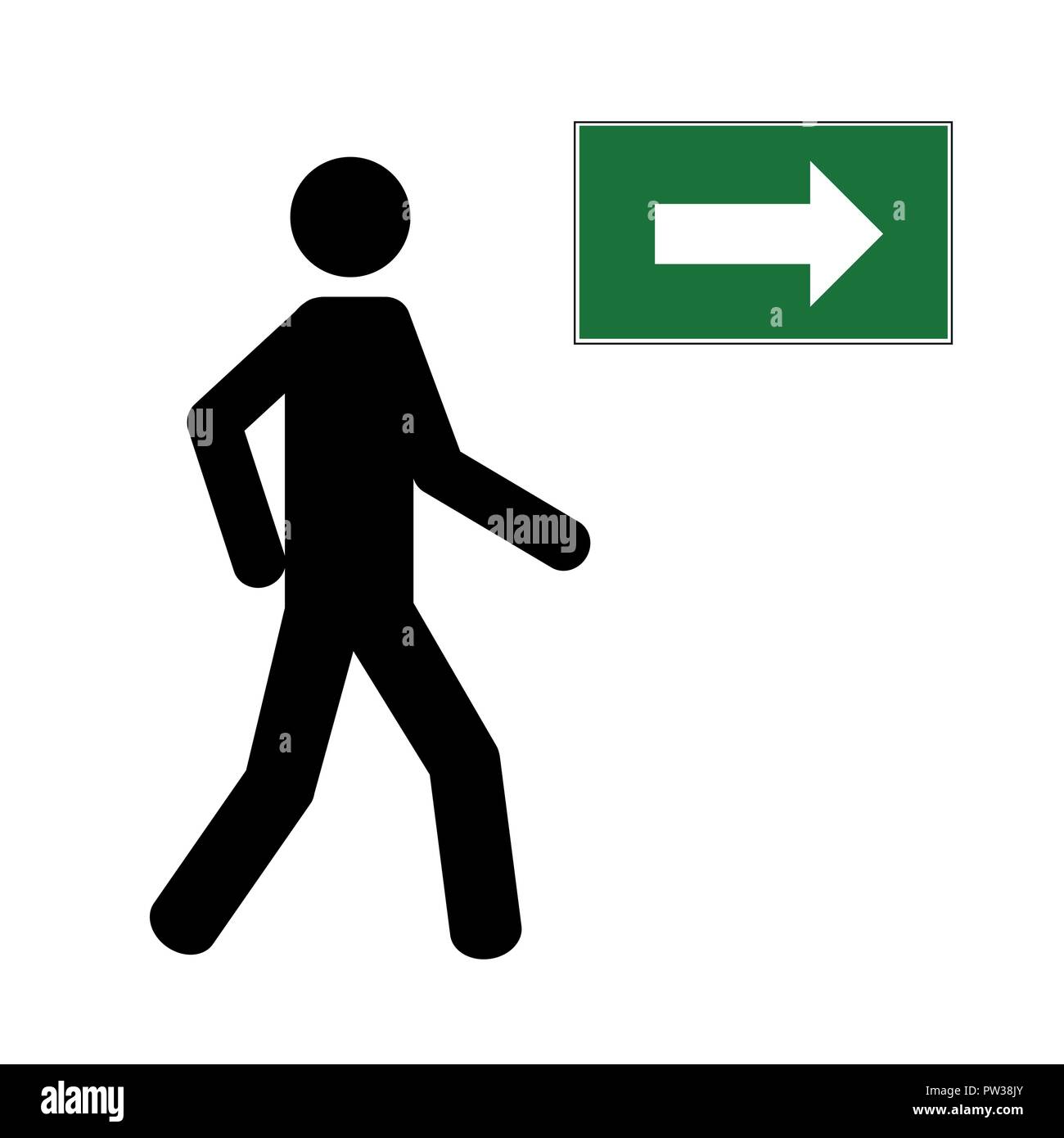 Menschen auf dem Weg zu Fuß Symbol Fußgänger Symbol mit einem grünen Pfeil Vector Illustration Stock Vektor