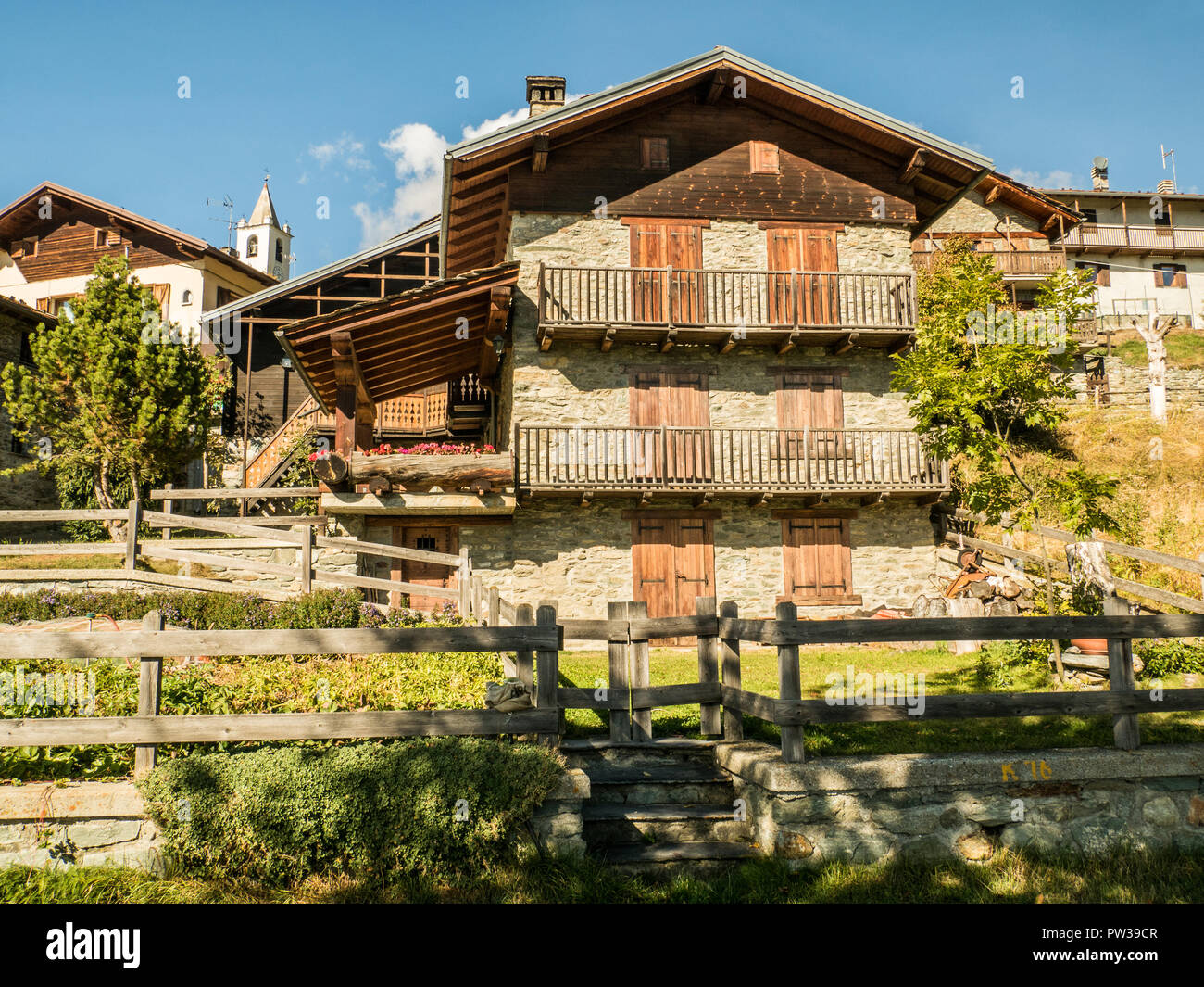 Das Dorf Lignan im Aostatal Region NW Italien. Stockfoto