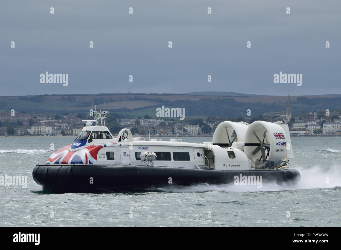 Insel Flyer ein Hovertravel Passagier hovercraft auf dem Southsea zu Isle of Wight Service über den Solent in Hampshire, England Stockfoto