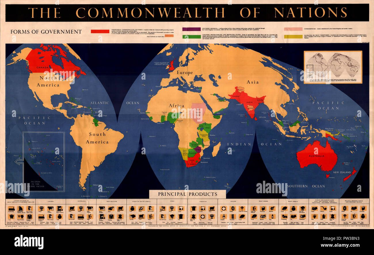 Karte des Britischen Commonwealth 1950 Stockfoto