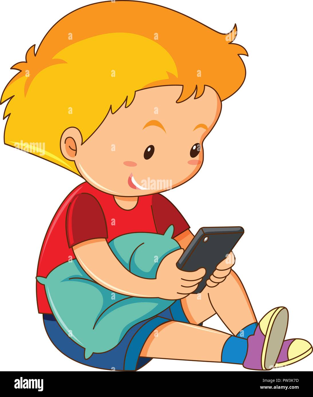 Ein Junge spielt Handy Abbildung Stock Vektor