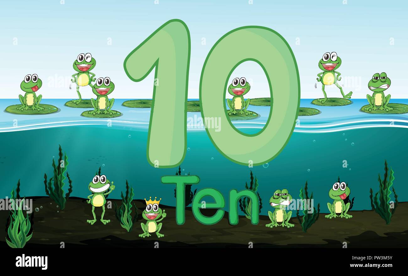 10 Frosch am Teich Abbildung Stock Vektor