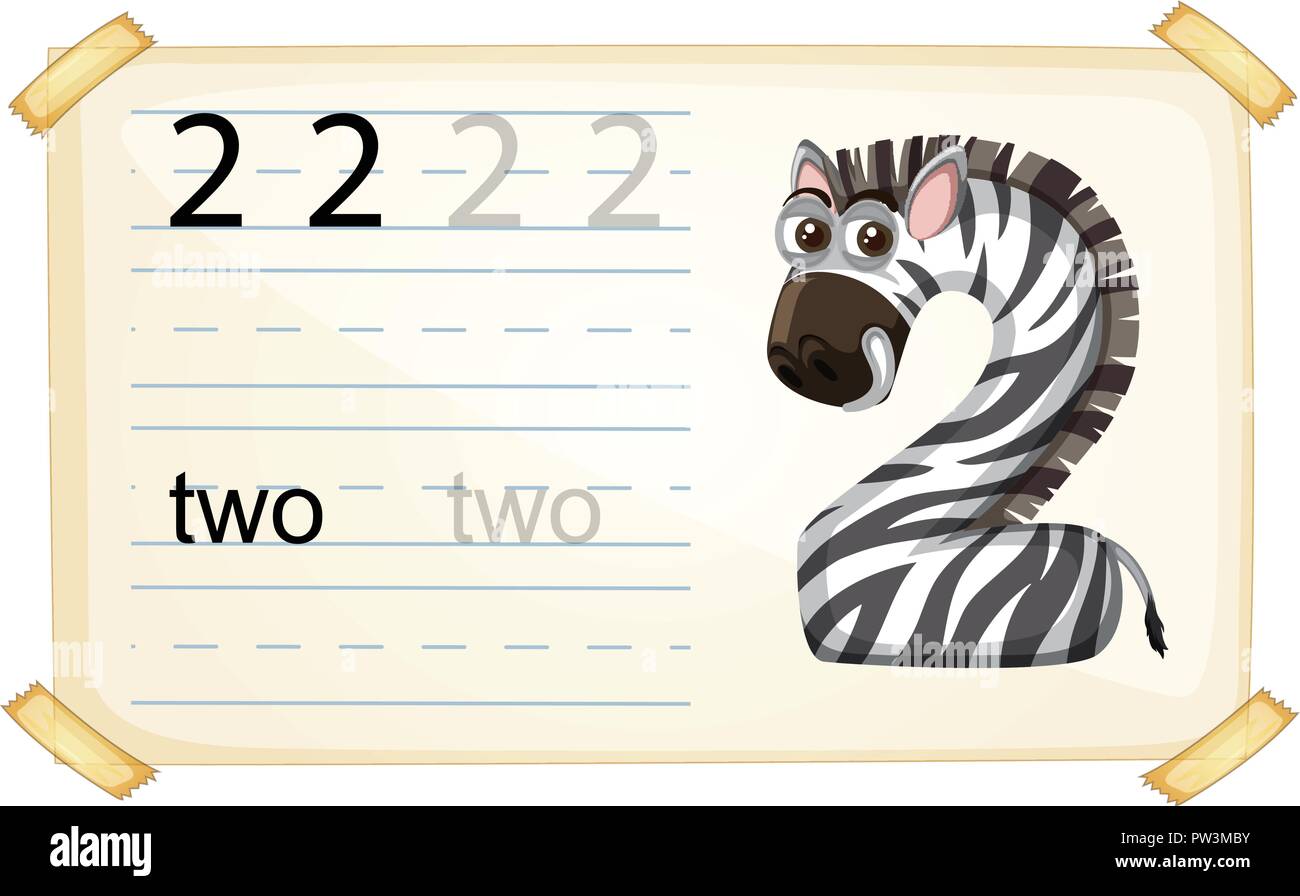 Zebra Nummer zwei Arbeitsblatt Abbildung Stock Vektor