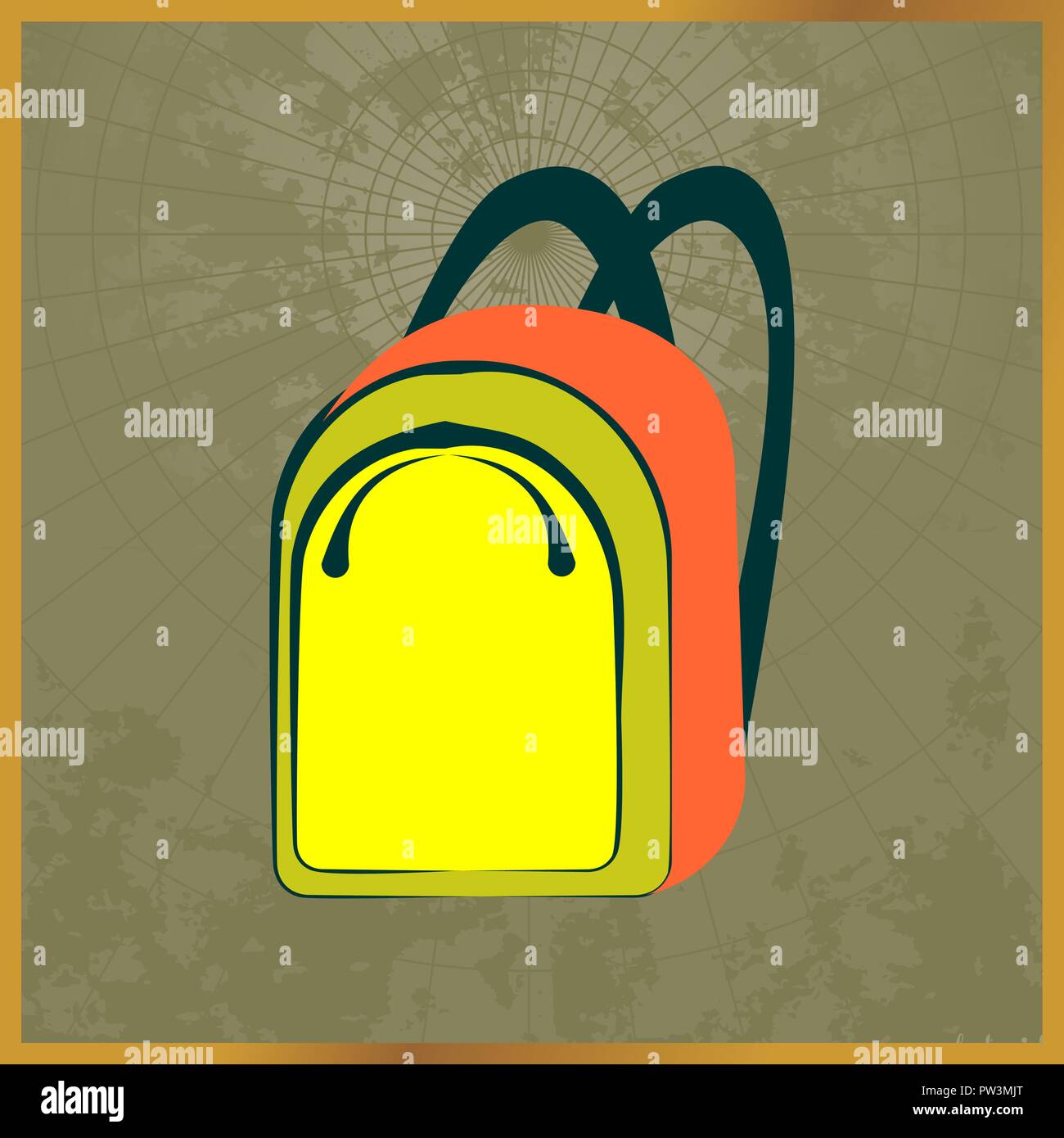 Symbol mit einem gelben Rucksack Feldkarte Stock Vektor