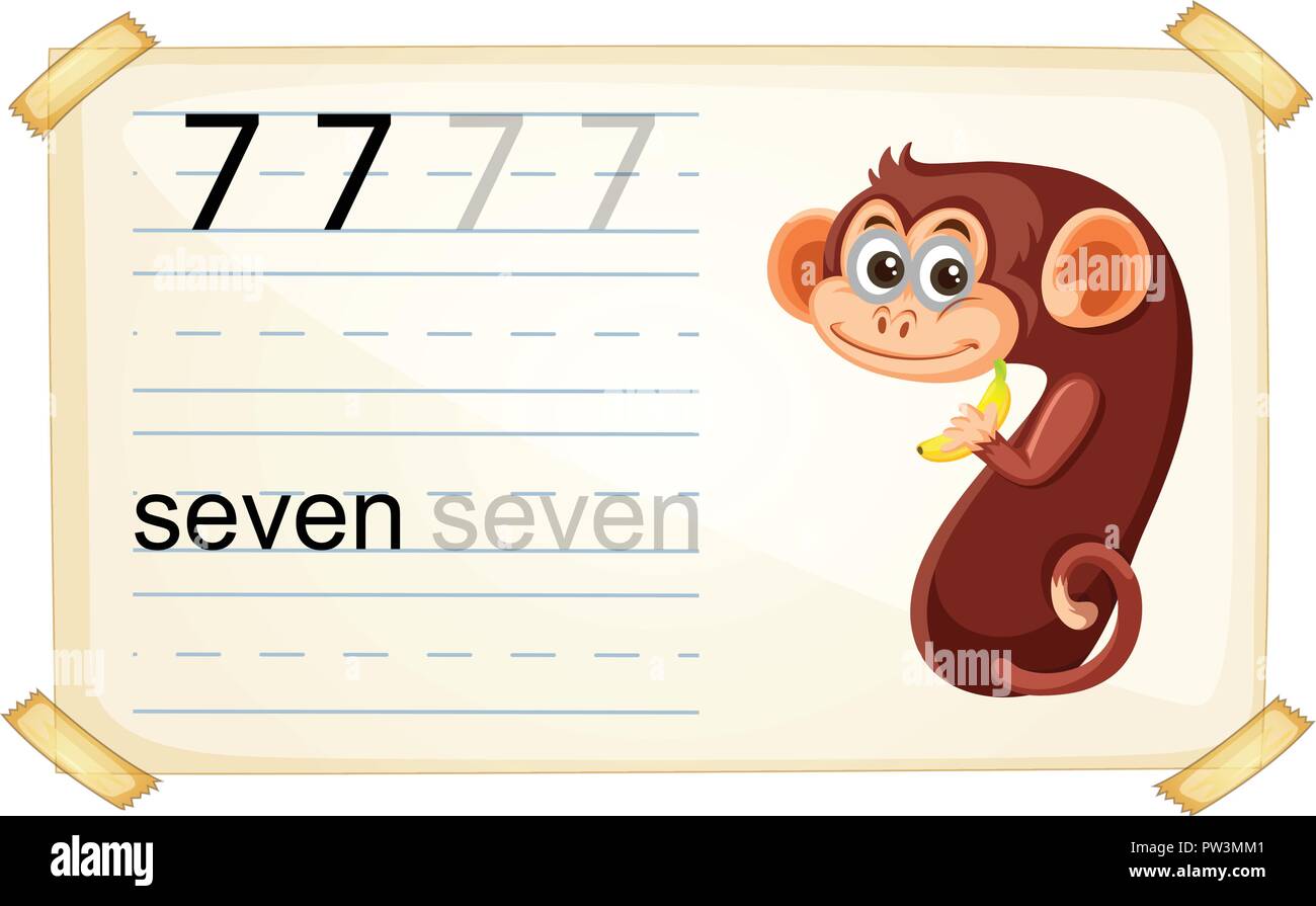 Cute monkey Nummer sieben Abbildung Stock Vektor
