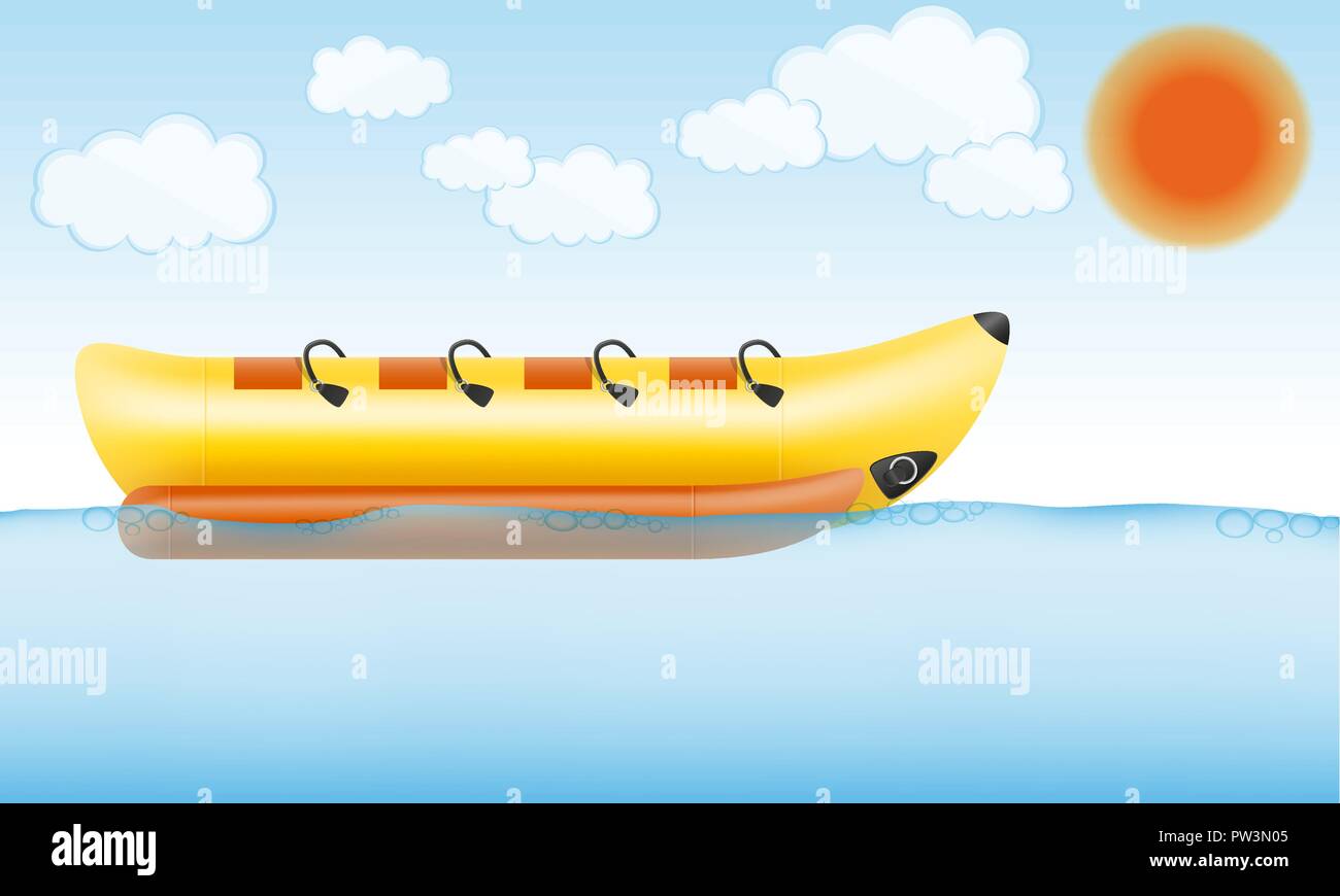 Banane Schlauchboot für Wasser Amusement Vector Illustration auf Himmel Hintergrund Stock Vektor