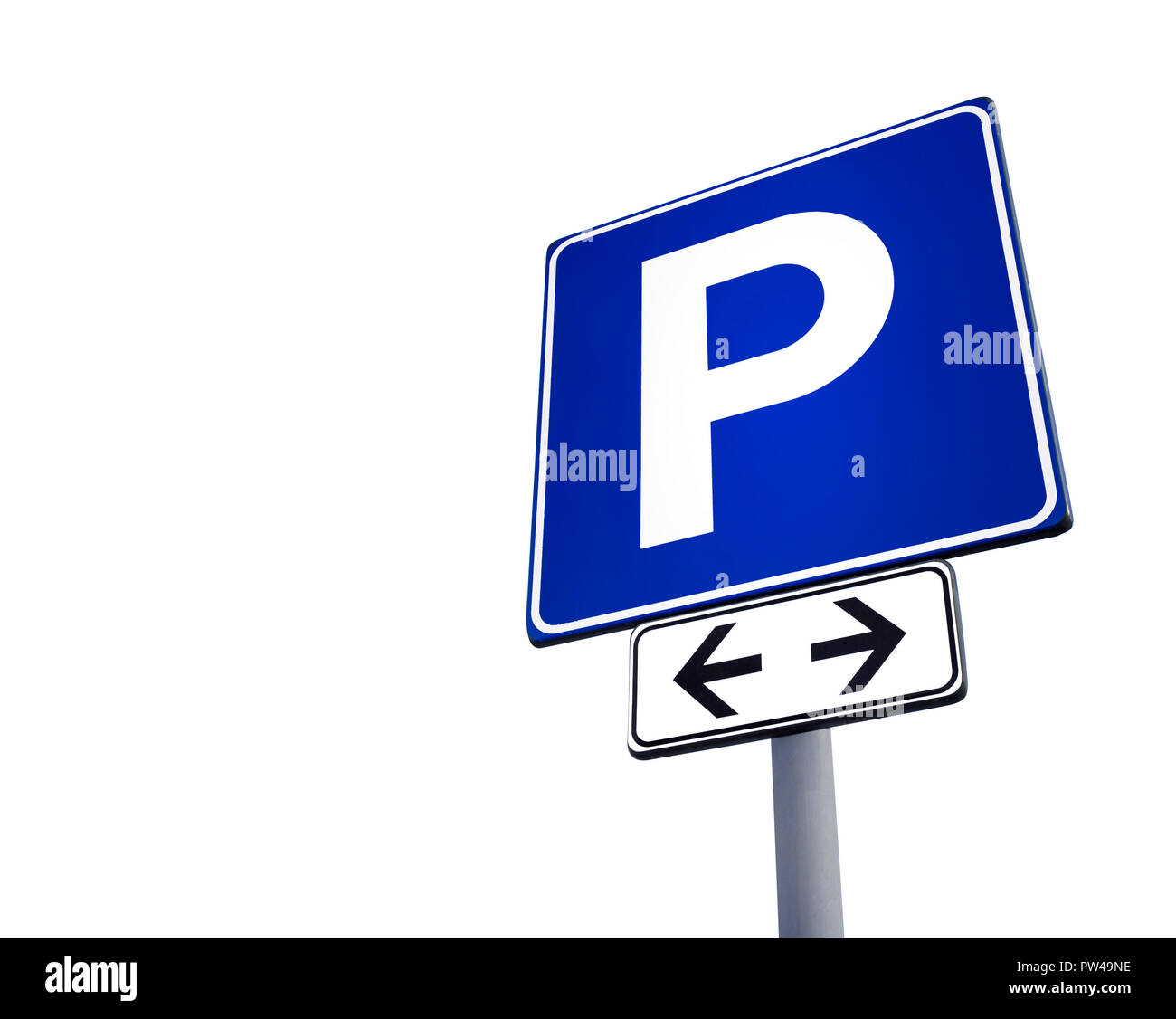 Parken Schild auf weißem Hintergrund. Platz für Ihren Text. Stockfoto