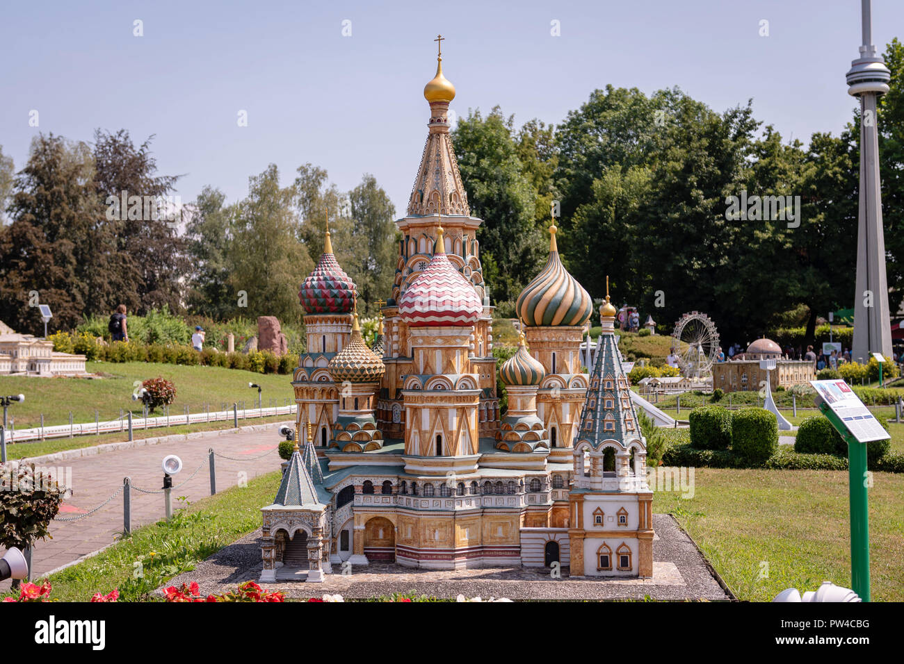 KLAGENFURT, Kärnten, Österreich - 07 August 2018: Park Minimundus am Wörthersee. Modelle der berühmtesten historischen Gebäuden und Strukturen in der Stockfoto