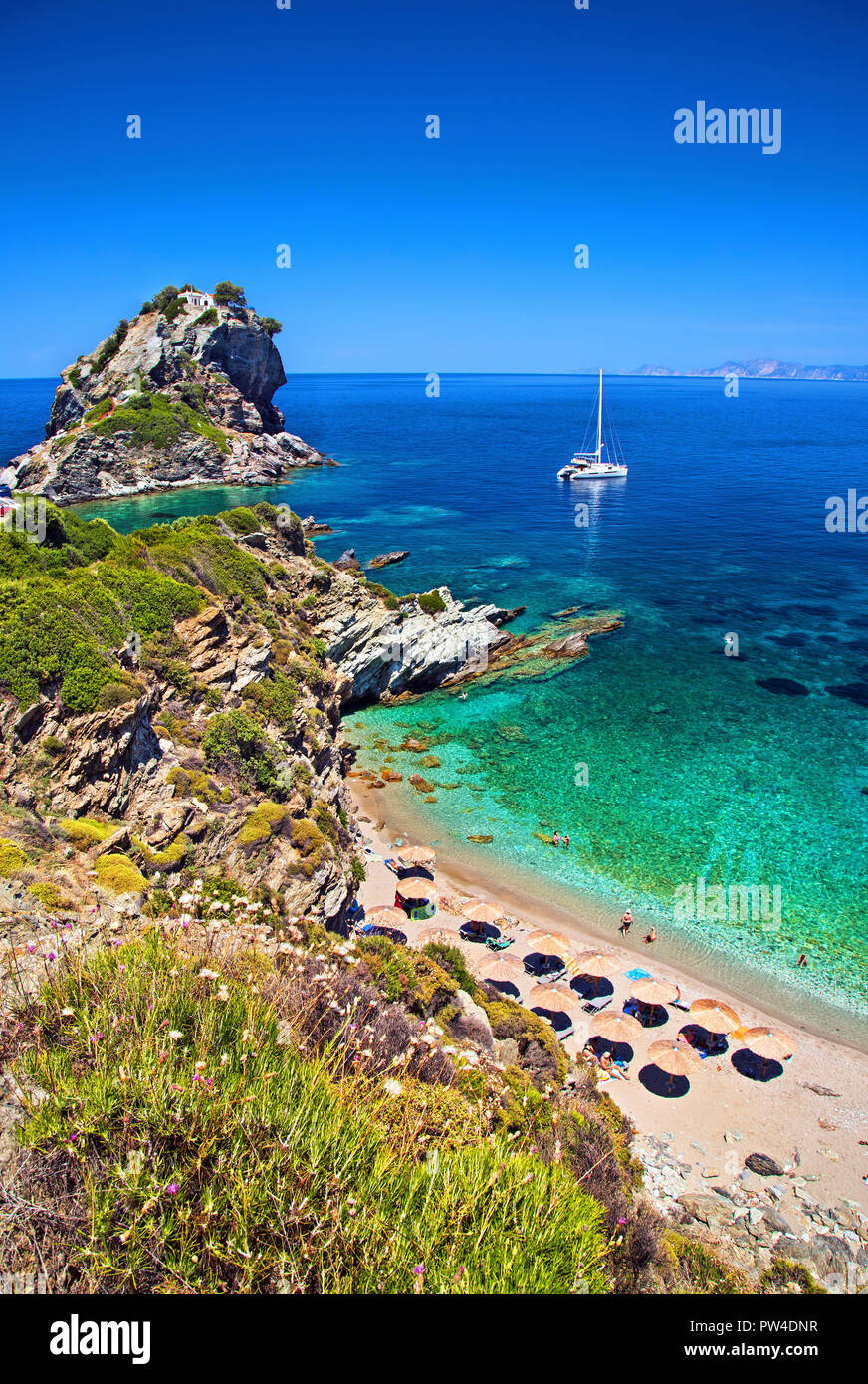 Agios Ioannis ('Ai Giannis sto Kastri") Kirche, Insel Skopelos, Nördliche Sporaden, Magnessia, Thessalien, Griechenland. Stockfoto