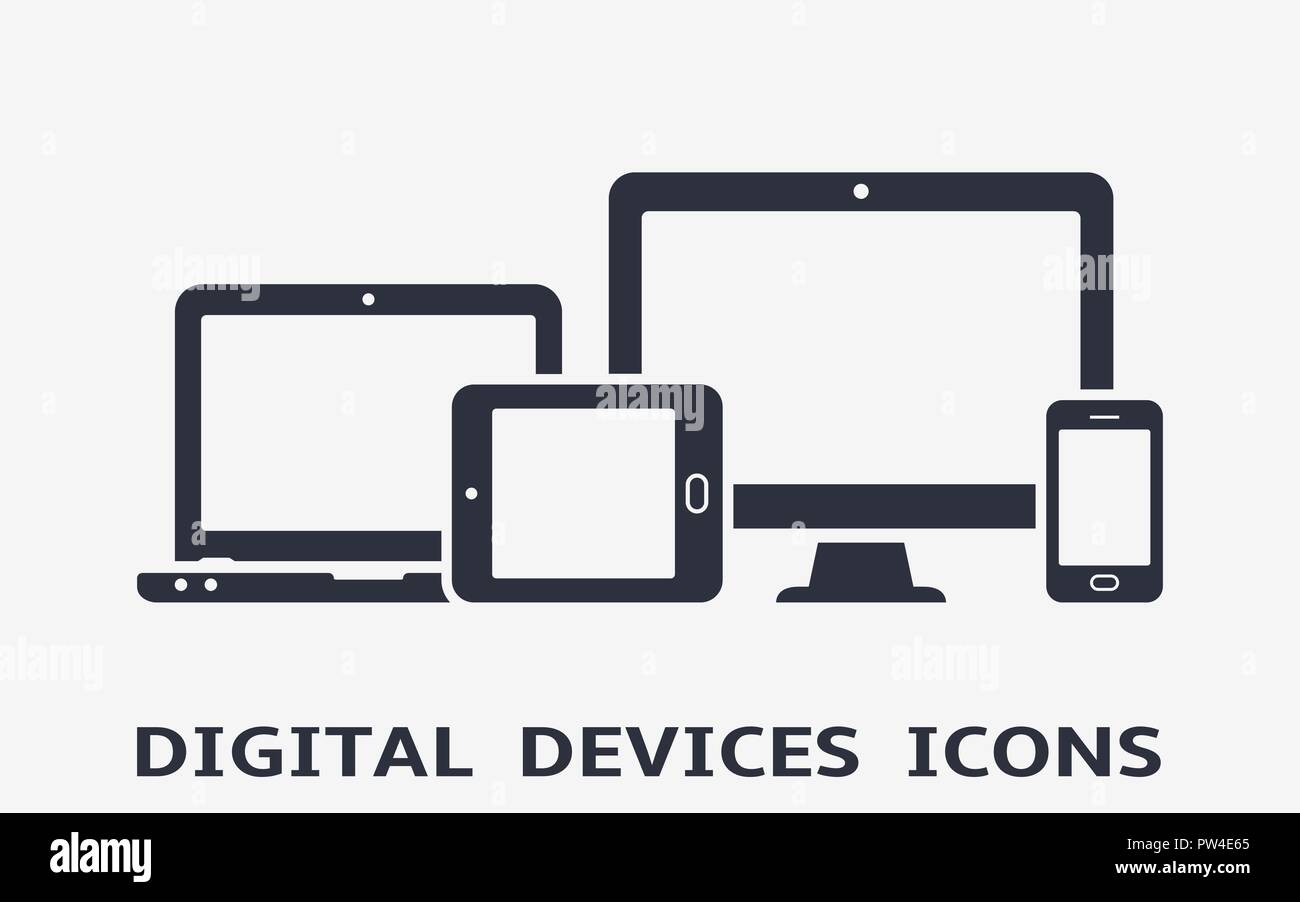 Gerät Symbole: Smartphone, Tablet-PC, Laptop und Desktop Computer. Vector Illustration des Responsive web design. Stock Vektor