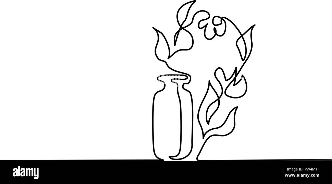 Kontinuierliche eine Linie zeichnen. Cosmetic aromatherapy Flasche und Blumen. Vector Illustration Stock Vektor