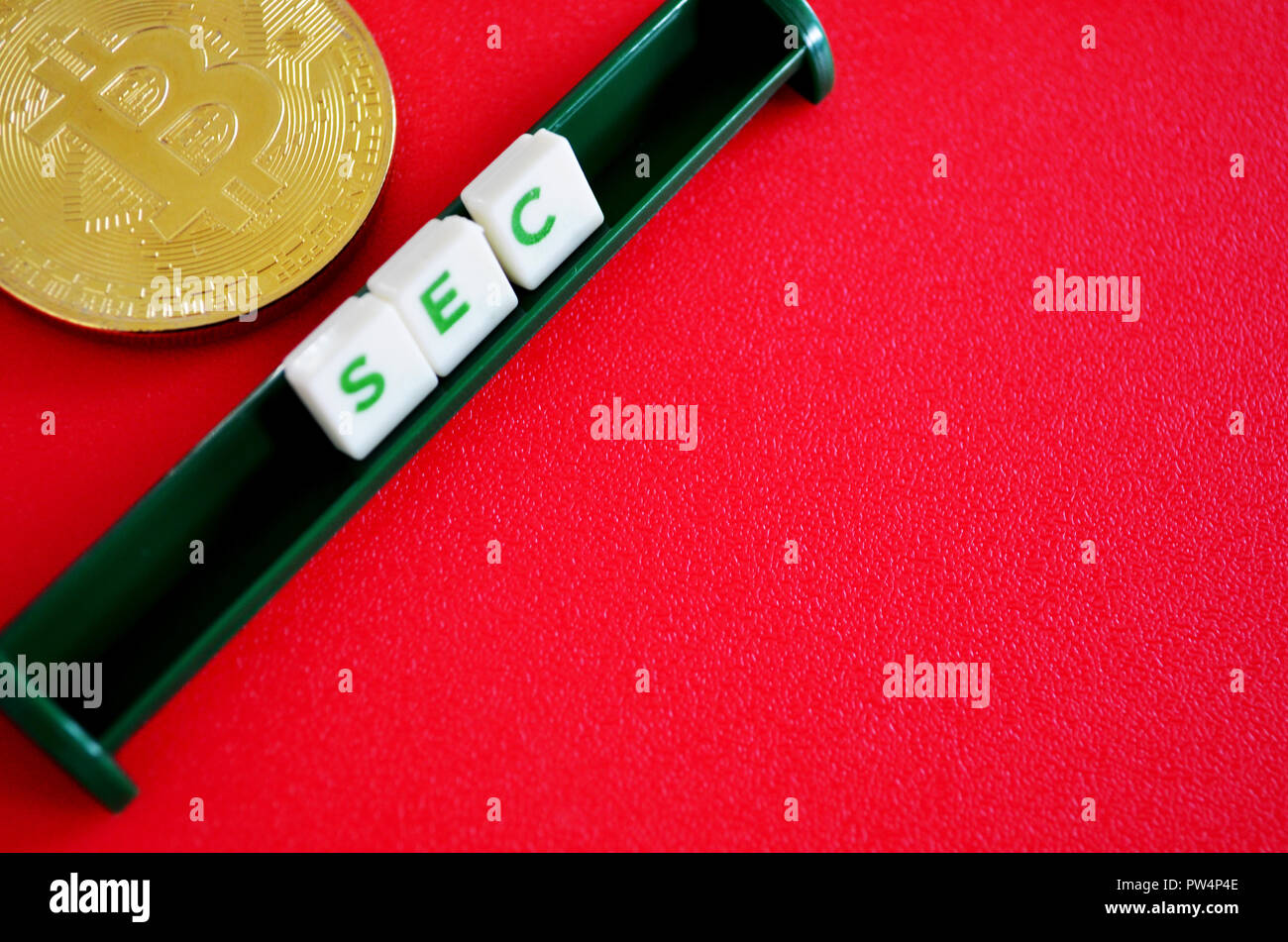Bitcoin mit SEC Wort Stockfoto