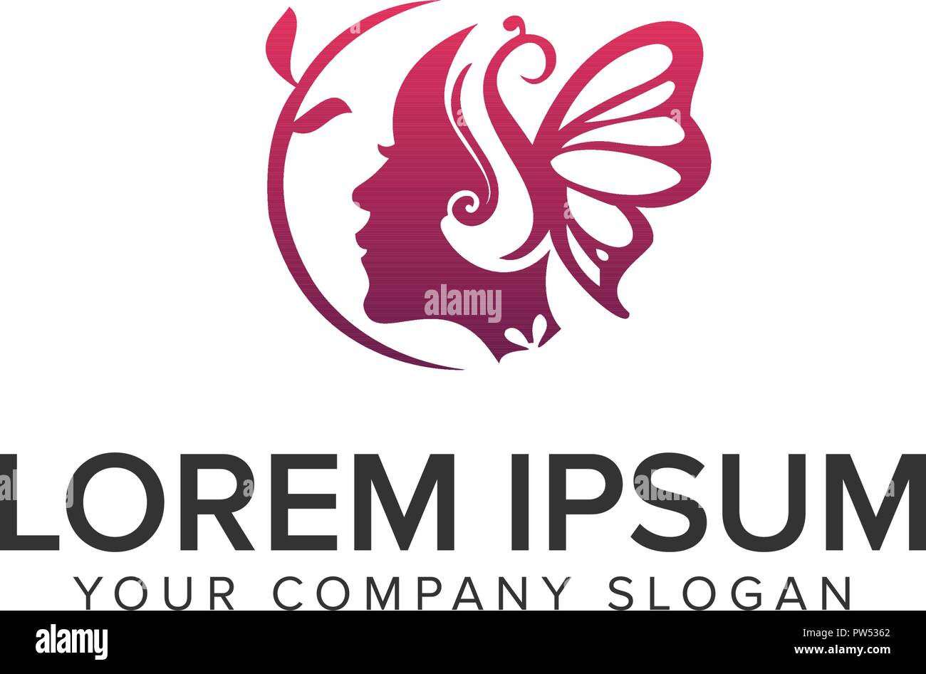 Schönheit Frau mit Butterfly Logo Design Konzept Vorlage Stock Vektor