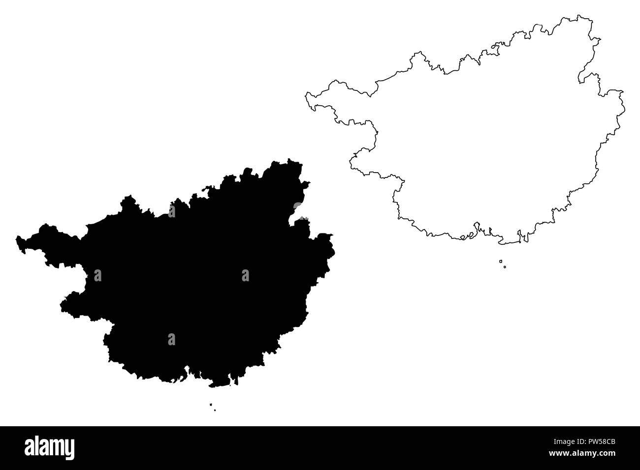 Der Autonomen Region Guangxi Zhuang (administrative divisions von China, China, Volksrepublik China, VR China) Karte Vektor-illustration, kritzeln Skizze Stock Vektor