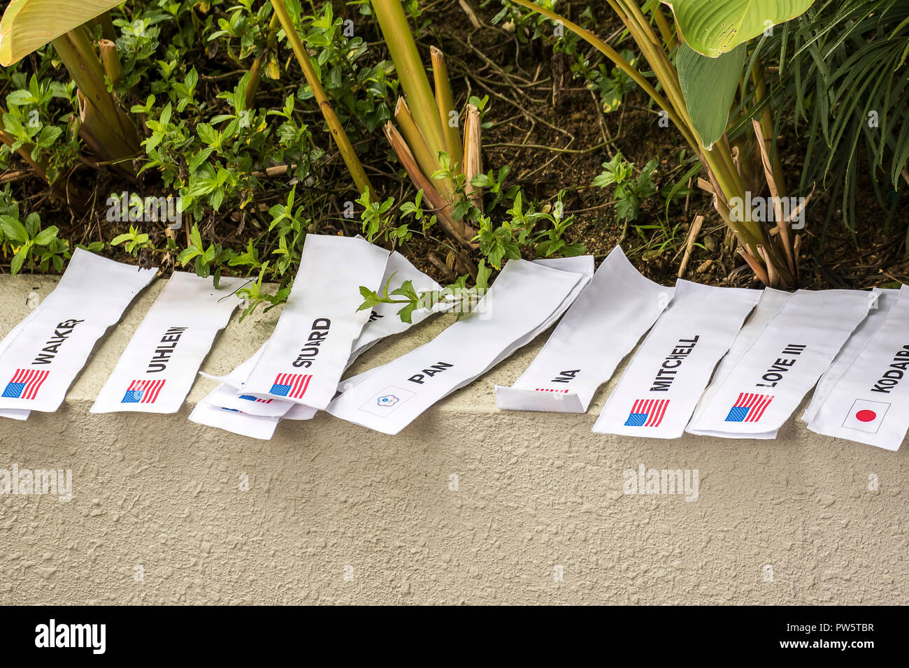 Kuala Lumpur, Malaysia. 12. Oktober, 2018. PGA CIMB Classic Golf Turnier an TPC Kuala Lumpur Golf Club in Kuala Lumpur, Malaysia statt. Golfspieler name Tag für caddie Weste. © Danny Chan/Alamy Leben Nachrichten. Stockfoto