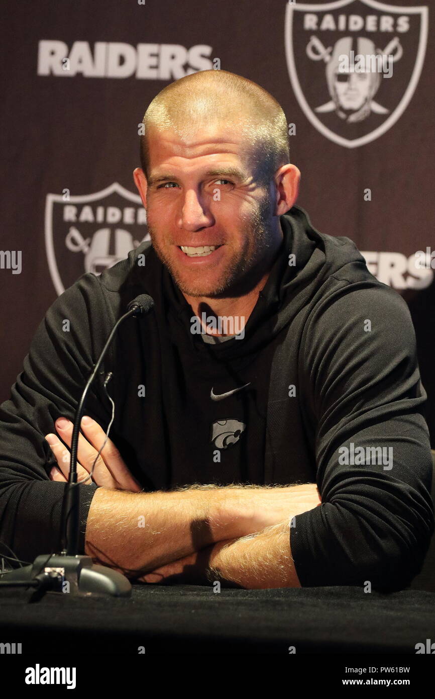 London, Großbritannien. 12. Oktober, 2018. Wide Receiver Jordy Nelson an der Oakland Raiders Pressekonferenz im Hilton London, Wembley, Großbritannien vor ihren NFL UK Internationale Reihe Spiel vs Seattle Seahawks, Wembley Stadion, London, UK, 12. Oktober 2018 Foto von Keith Mayhew Credit: KEITH MAYHEW/Alamy leben Nachrichten Stockfoto