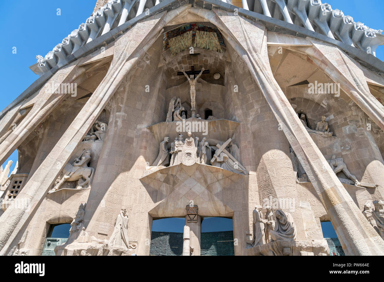 Die Leidenschaft Fassade der Sagrada Familia, Barcelona, Spanien Stockfoto