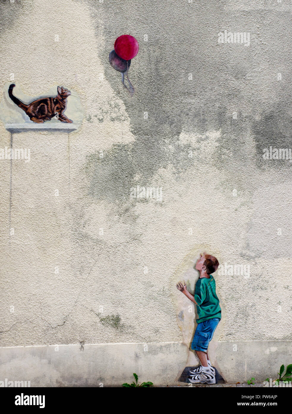 Banksy wie Graffiti, Trompe-l oeil Troyes Frankreich Stockfoto