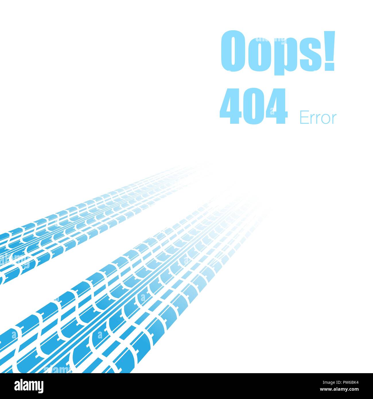 Weißer Hintergrund mit blauen Reifenspur Pfad und 404 Fehlerseite Probe Stock Vektor