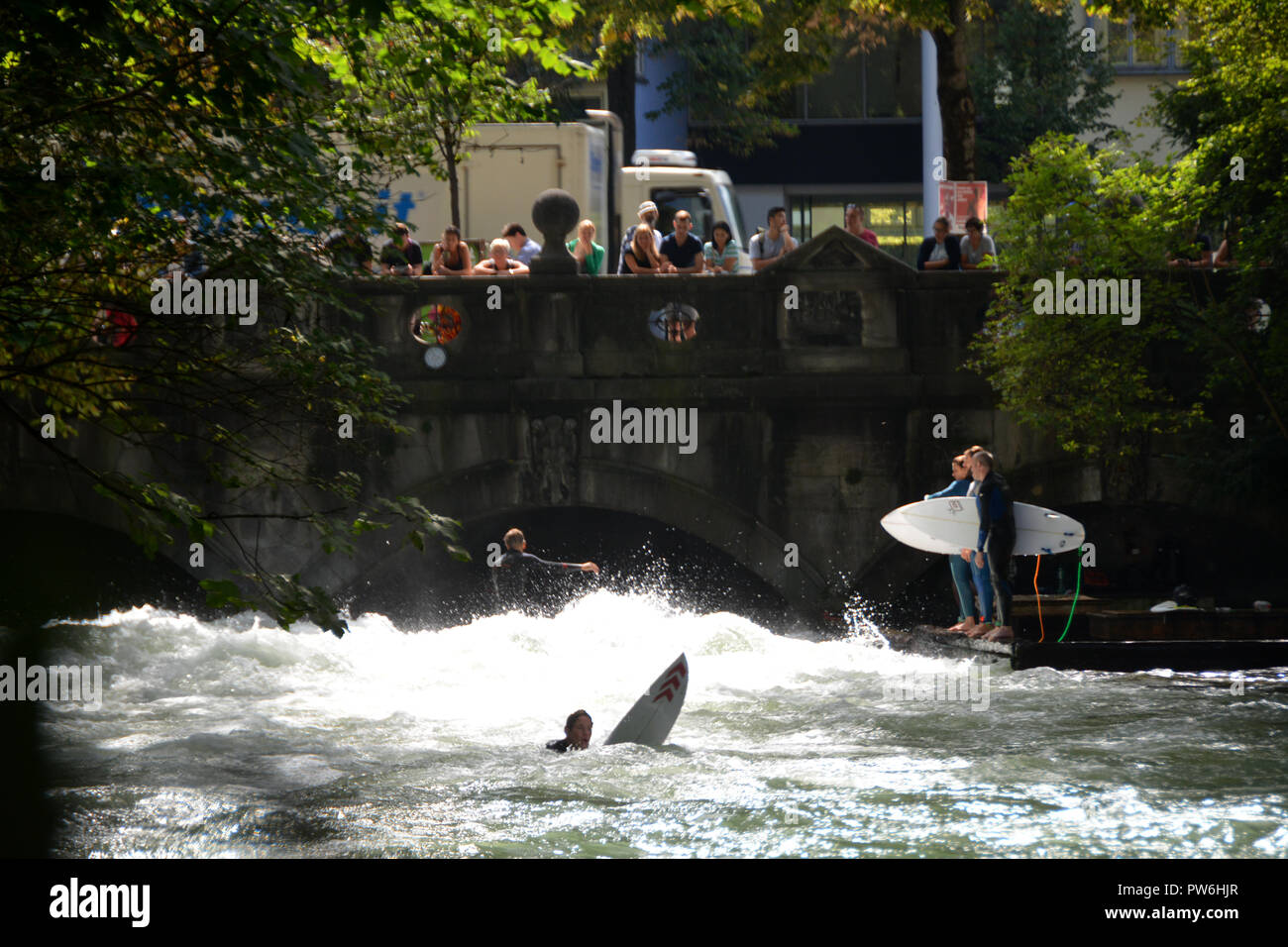 Es Ist Verboten Aber Die Leute Surfen Im Englischen Garten