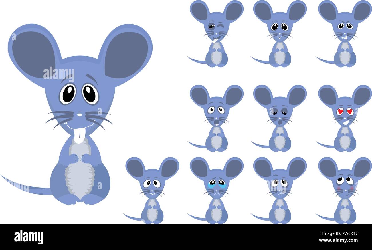 Vector Illustration Satz von netten und lustigen Cartoon kleine graue Maus mit Mimik Stock Vektor