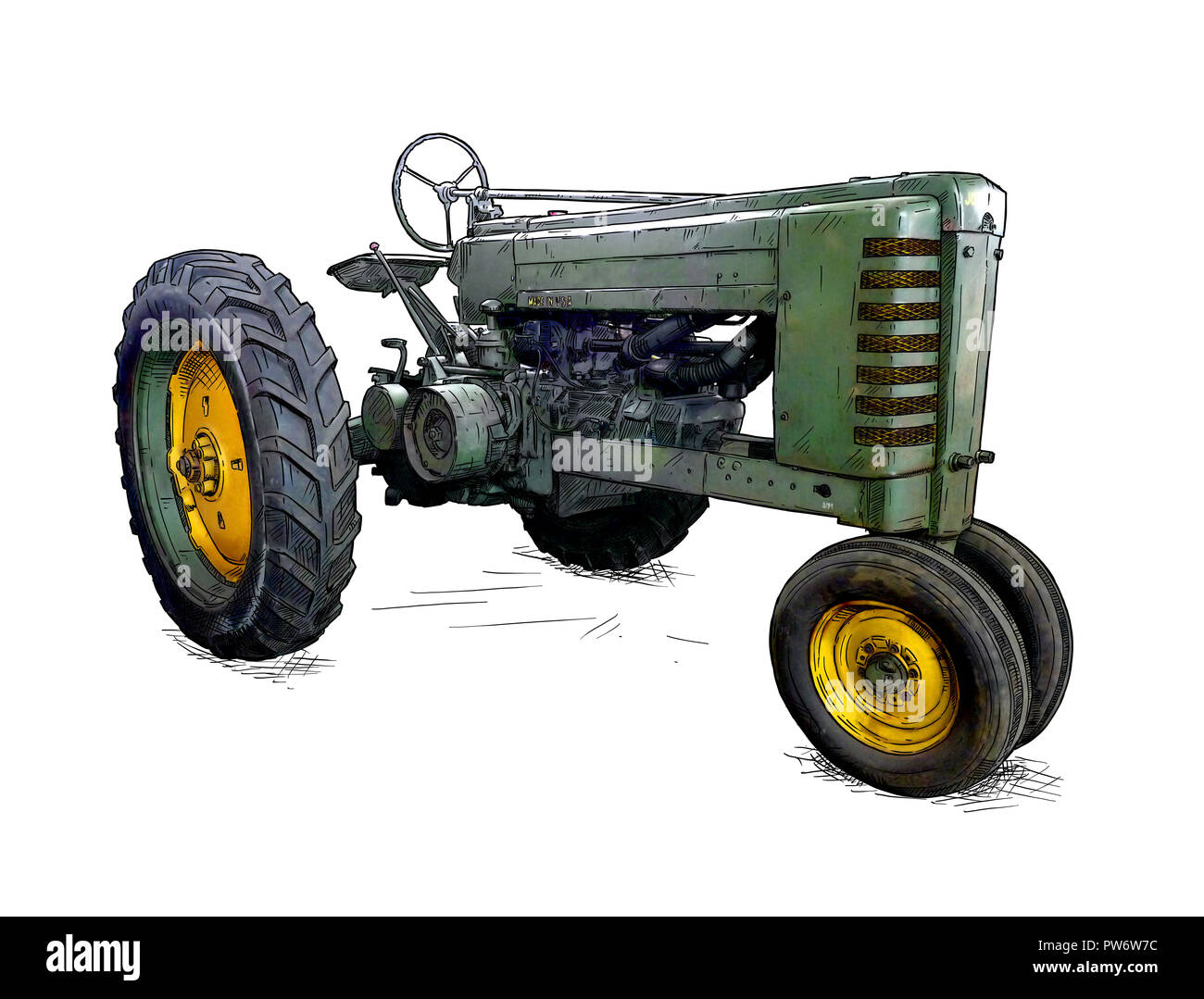 Cartoon oder Comic Stil Abbildung der alten grünen Traktor Stockfoto