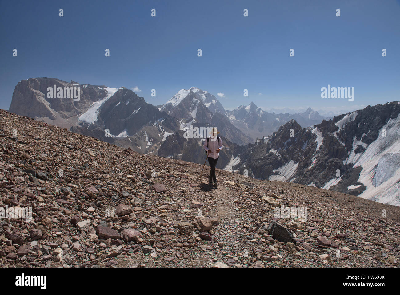 Auf dem Dach der Welt, Chimtarga Pass, Fann Mountains, Tadschikistan. Stockfoto