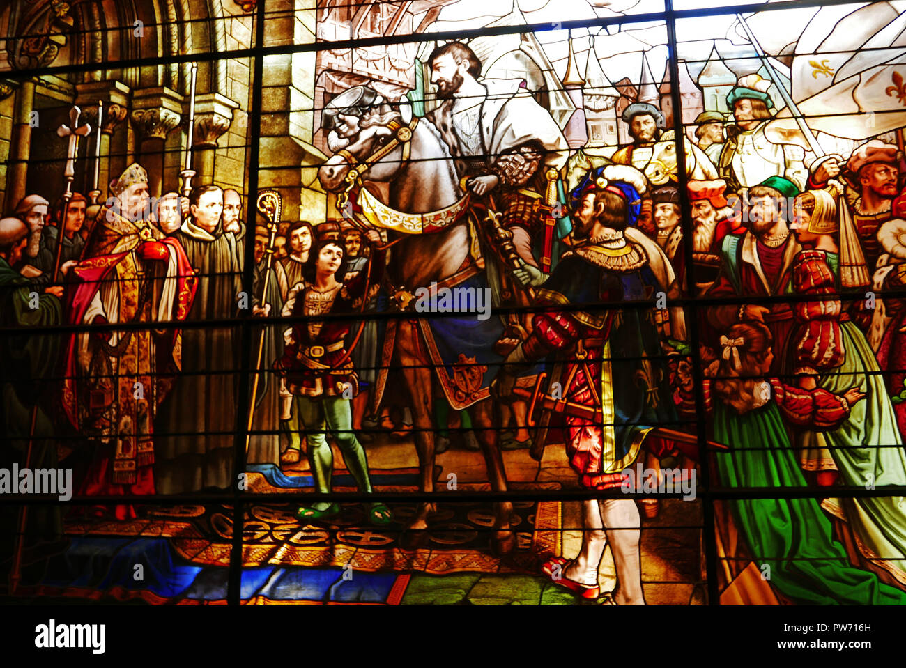 Palais Benediktiner, Äbte Hall, der König Francois 1er in 1534, gebeizt glassFecamp, Seine-Maritime, Normandie, Frankreich, Europa Stockfoto