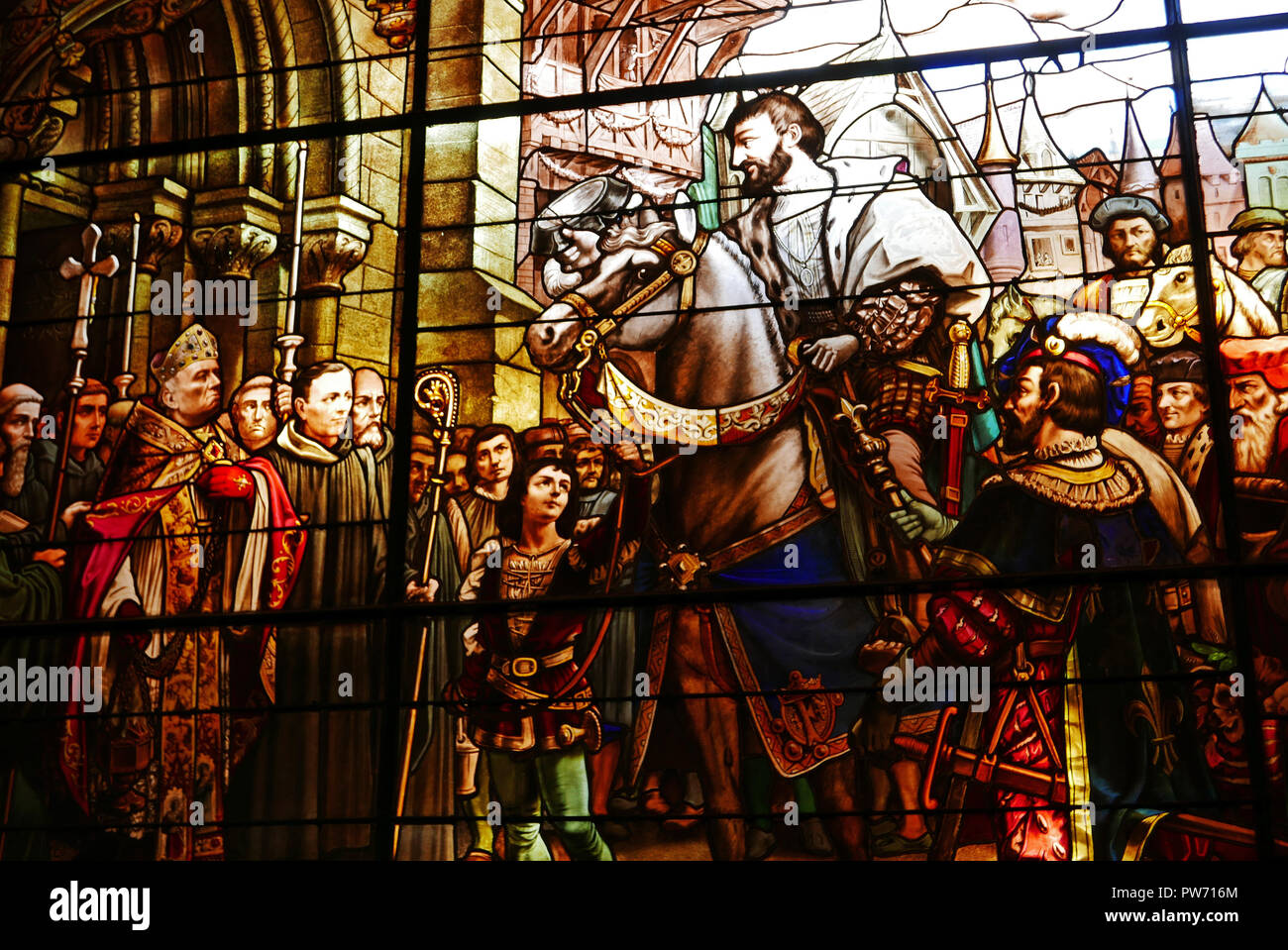 Palais Benediktiner, Äbte Hall, der König Francois 1er in 1534, gebeizt glassFecamp, Seine-Maritime, Normandie, Frankreich, Europa Stockfoto