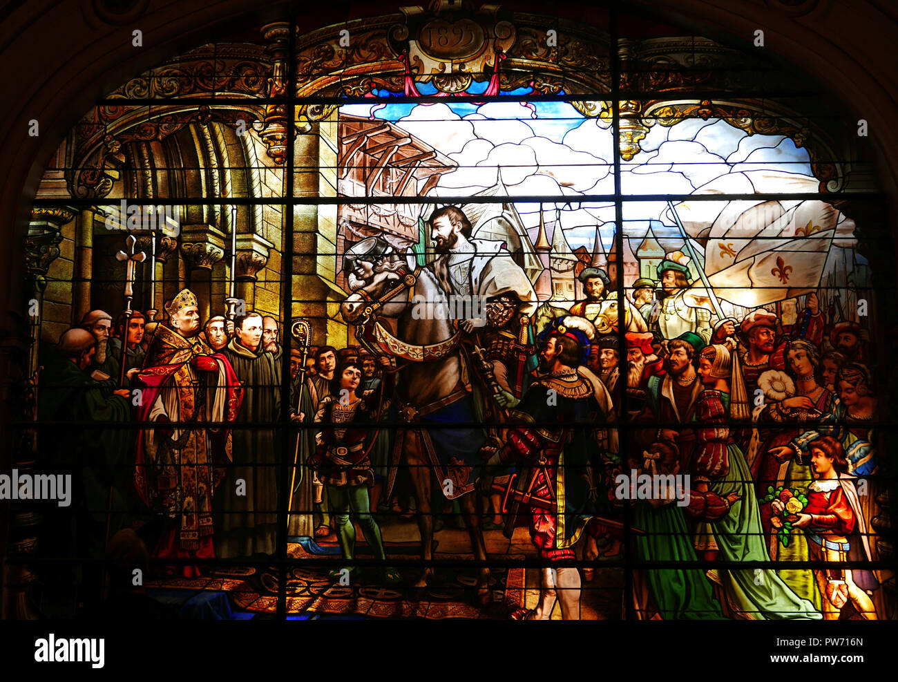 Palais Benediktiner, Äbte Hall, der König Francois 1er in 1534, gebeizt glassFecamp, Seine-Maritime, Normandie, Frankreich, Europa Stockfoto