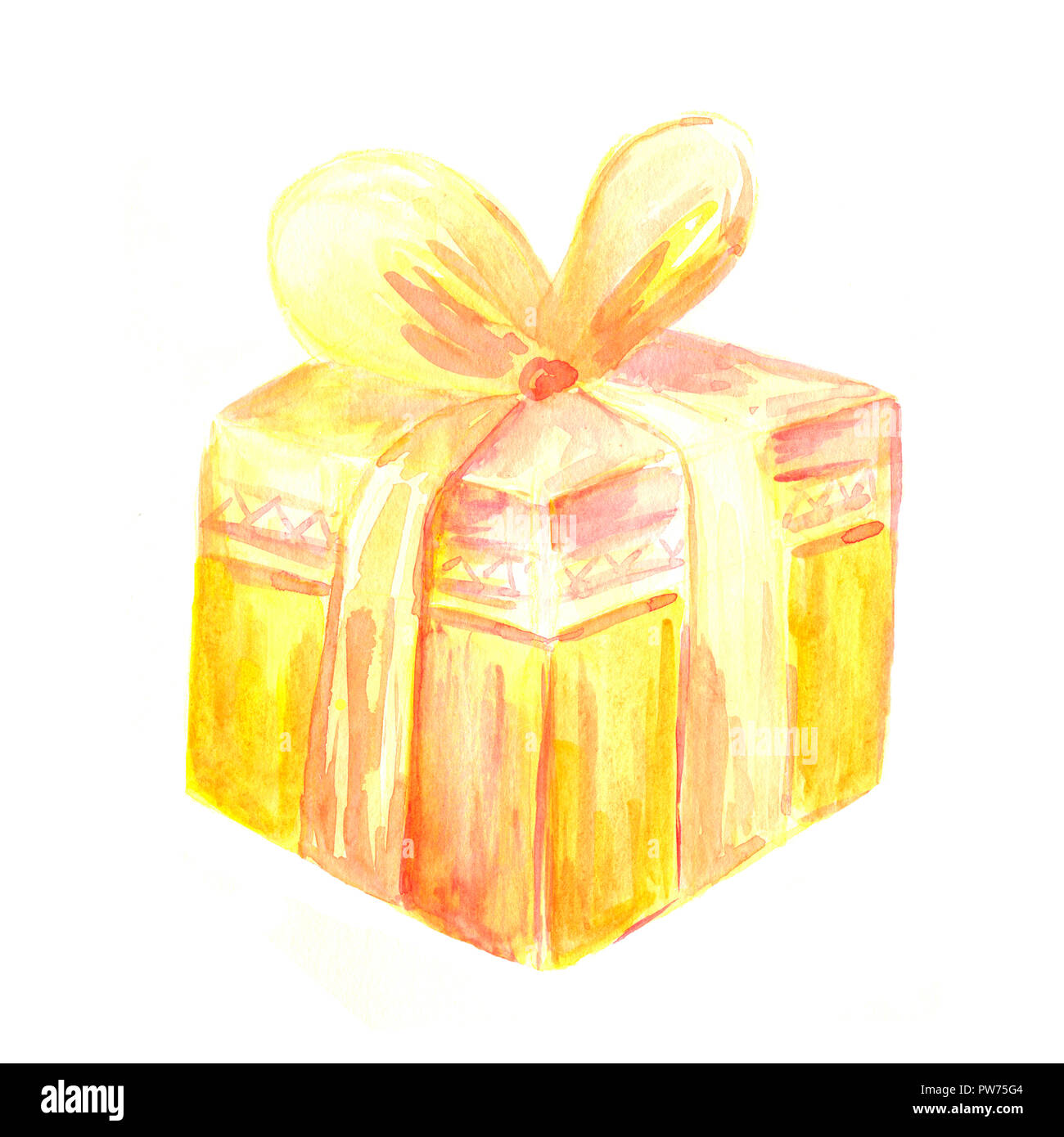 Geschenkbox mit Schleife auf weißem Hintergrund. Stockfoto