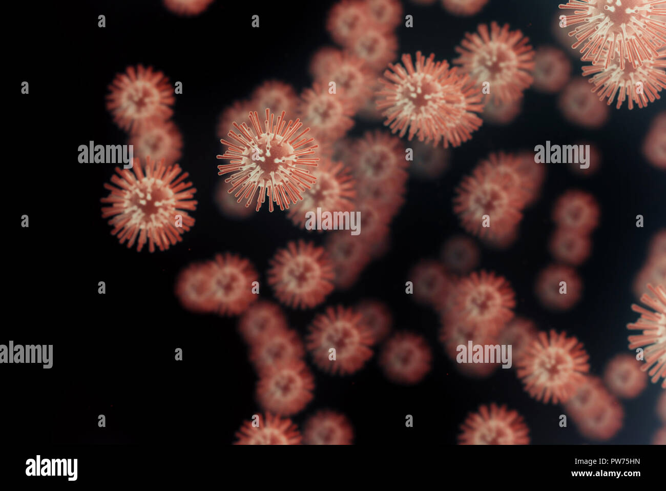 Abbildung: orange Virus Zellen. 3D-Rendering Stockfoto