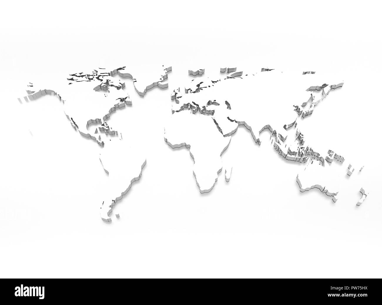 Welt Karte Weiß mit Schatten outline isoliert Hintergrund Stockfoto