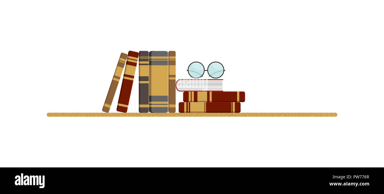 Auf dem Tisch liegt ein Stapel von Büchern und Gläser Stock Vektor