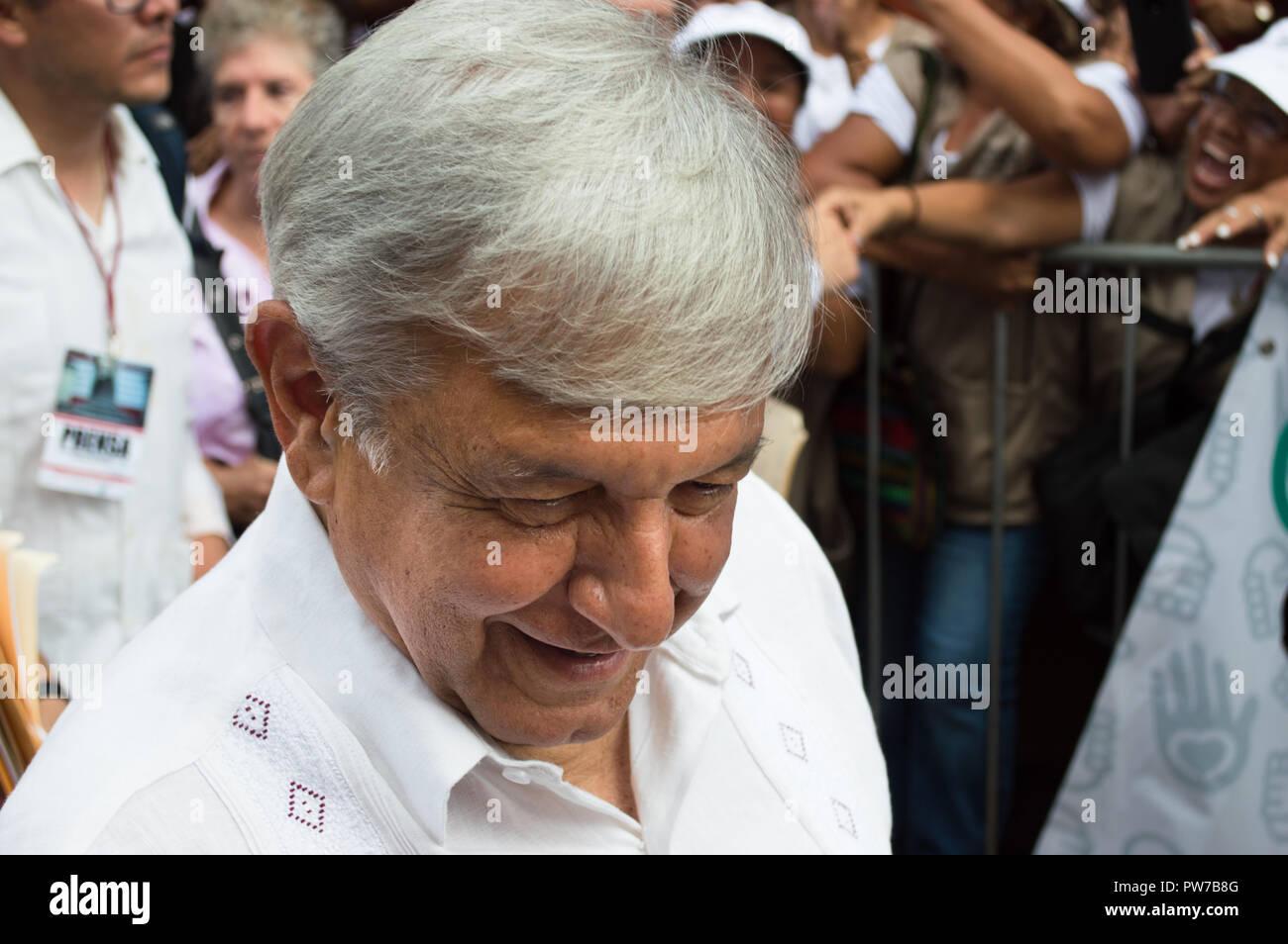 Des neu gewählten Präsidenten von Mexiko, Andres Manuel Lopez Obrador bei seinem Besuch in Merida, Yucatan, Oktober 2018. Stockfoto